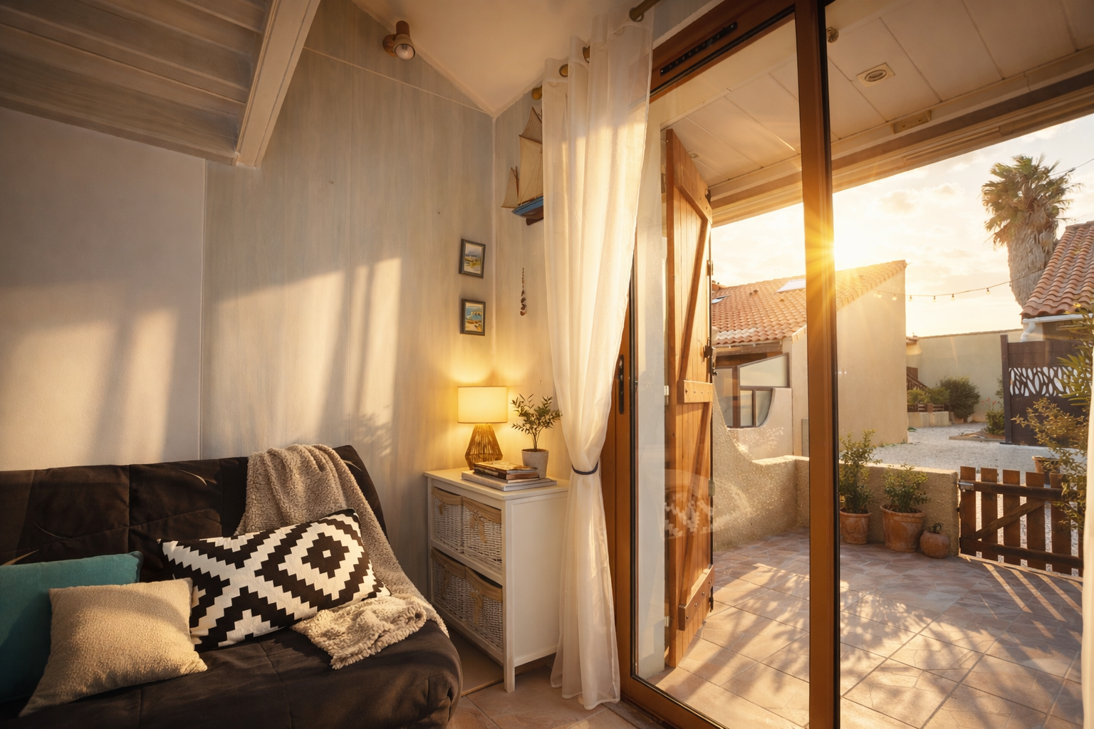 Séjour lumineux avec ouverture sur jardin — appartement en location courte durée au Barcarès 66420